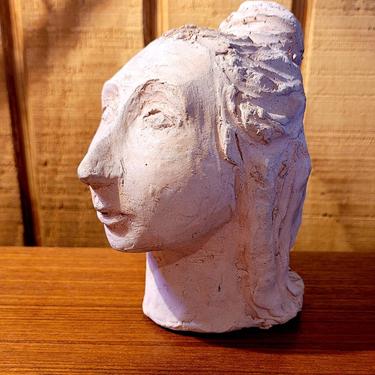 Vintage mcm clay pottery sculpture woman's head bust 