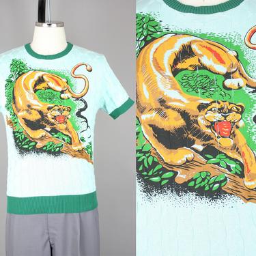 Groovin High · 1940s Style Big Cat Print Cotton Knit Shirt 