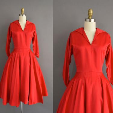 vintage 1950s dress | Halray Candy Apple Red Holiday Cocktail Party Dress | XS | 50s vintage dress 