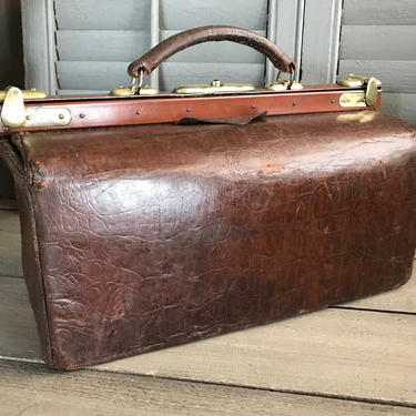 Antique Leather Monogrammed Doctor's House Call Bag c.1940