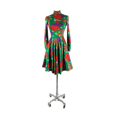 geoffrey beene | vintage 1970s 1980s novelty print dress | vtg 70s 80s fit flare | xs/s | extra small/small 