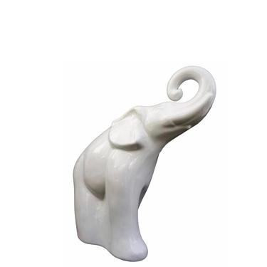 Large White Porcelain Elephant Statue || 17&amp;quot; Modern Boho Chic Figural Ceramic Elephant Indoor/Outdoor Art 