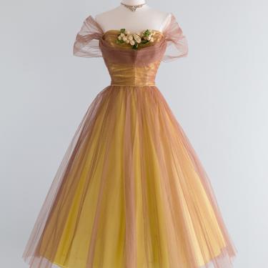 Beautiful 1950's Daffodil Yellow And Auburn Prom Dress / Small