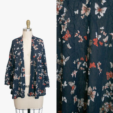 Vintage 1990's Sheer Butterfly Print Shawl - Open Front Blouse - Throw - Shoulder Cover - Cover Up -  Boho - Women's One Size 