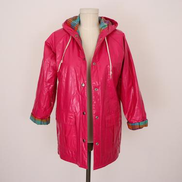 1990s Kids Polyvinyl Raincoat/ Vintage Childrens Jacket/ 90s Hot Pink Jacket/ Misty Harbor Rain Slicker/ Punky Brewster Jacket/ Kids Size 14 