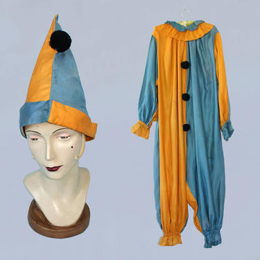 RARE! Antique Halloween Costume / 1920s Cotton Clown / Jester
