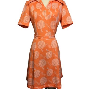 70s Apple Novelty Print Day Dress 