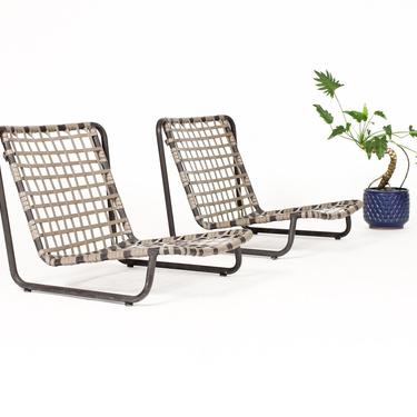 Vintage Mid Century Brown Jordan Aluminum Patio Lido Sand Chairs — Brown + Tan — Pair 