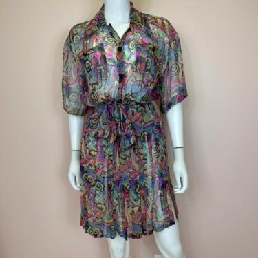 Vtg 80s Karl Lagerfeld sheer silk 2 piece skirt set SM 