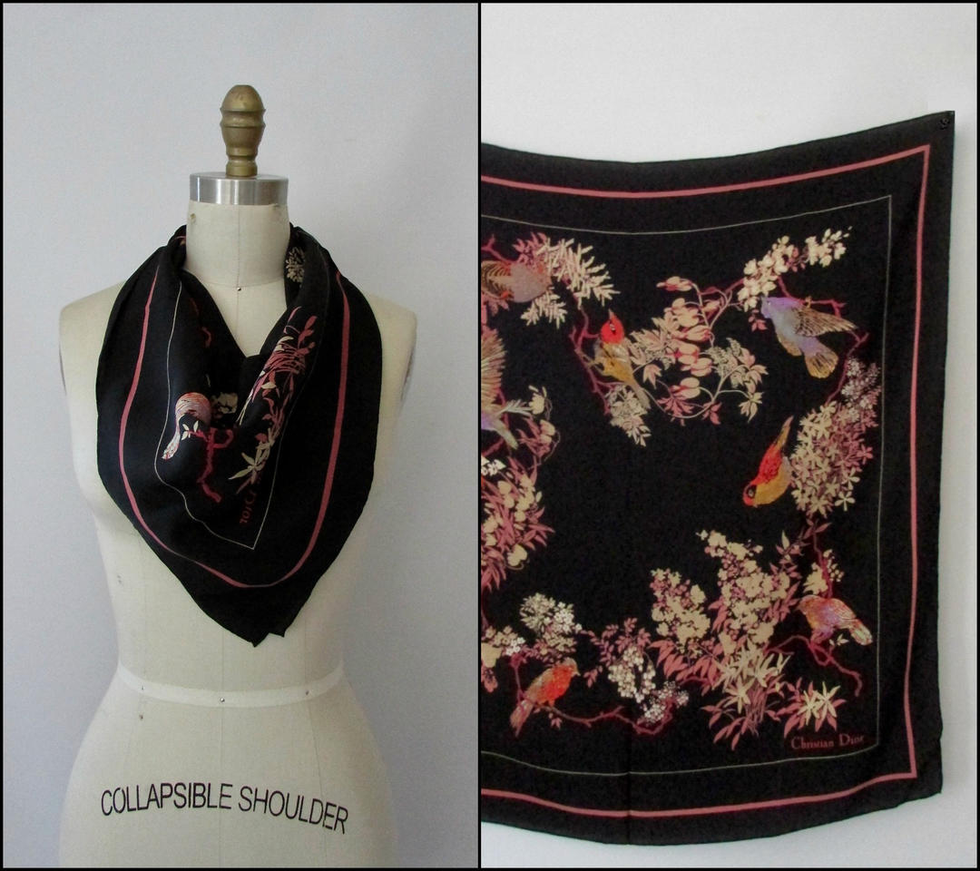 CHRISTIAN DIOR silk scarf Vintage rolled Art Deco Vintage abstract pink  black on eBid United States