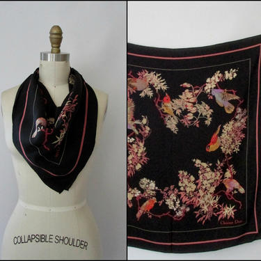 CHRISTIAN DIOR. Silk scarf with lace motifs, in black, p…