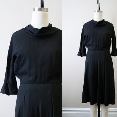 1950s Adele Simpson Black Rayon Dress 
