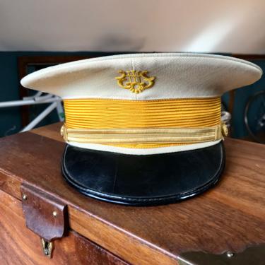 Vintage Band Hat DeMoulin Bros Leather Brimmed Gold Marching Band Musical 1960s 1970s Sailor Captain 