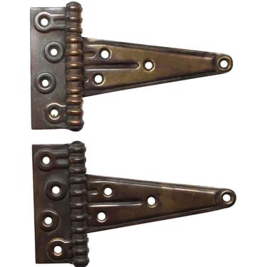 Pair of Industrial 7.5 x 4.5 Brass Strap Hinges