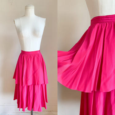 Vintage 1980s Fuchsia Tiered Silk Skirt / XS 