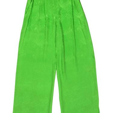 Yves Saint Laurent - Neon Green Tropical Print Jacquard Straight Leg Pants w/ Slits Sz 4