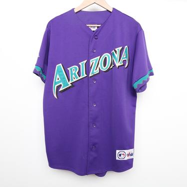 vintage 1990s ARIZONA DIAMONDBACKS major league baseball 1990s purple and teal JERSEY men's shirt -- size large 