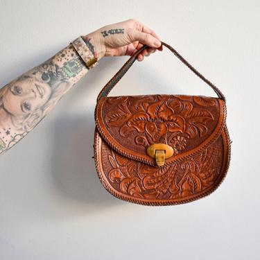 Vintage Hand Tooled Leather Handbag 
