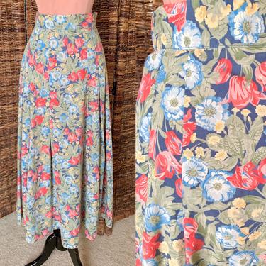 Vintage Laura Ashley Skirt, Pleats, Pleated Floral Cotton, Linen, Size 10 US / 14 UK 