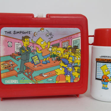 Vintage 1990 Bart Simpson, The Bart Show School Lunchbox, Lunch Box with Thermos Simpsons 