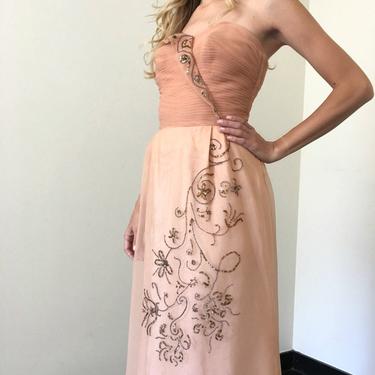 Vintage 50s Peach Formal Prom Dress 