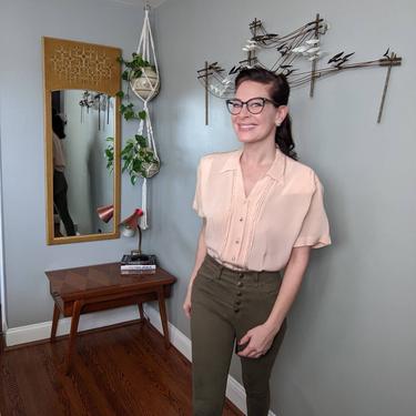 Vintage 1940/50's Morlove The Couturier Blouse Pale Pink with Beaded Buttons 
