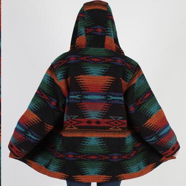 Vintage 80s Woolrich Blanket Jacket Hooded Southwestern Style Coat Native American Archive San Diego CA