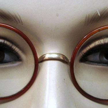 Vintage Eye Glasses Horn Rimmed Round Eye Glasses Tortoise Shell with Case Gold Filled 