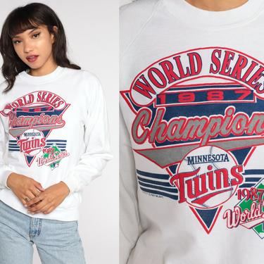 Minnesota Twins Shirt 80s Sweatshirt Baseball 1987 WORLD SERIES Retro Sportswear White Pullover Jumper Vintage 1980s Small Medium 