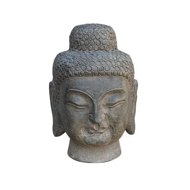 Oriental Distressed Gray Stone Buddha Amitabha Shakyamuni Head Statue cs7120E 
