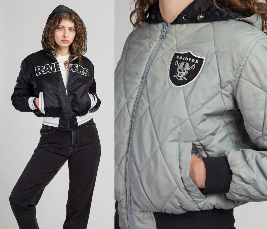 90s Raiders NFL Reversible Cropped Jacket - Women's Medium