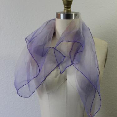 Vintage 50s 60s Dark Purple White Ombre chiffon Nylon Scarf 26 inch square Neck Head Scarf Japan 