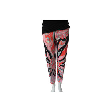 Emilio Pucci Black Grey Pink White Cotton Abstract Print Capris 