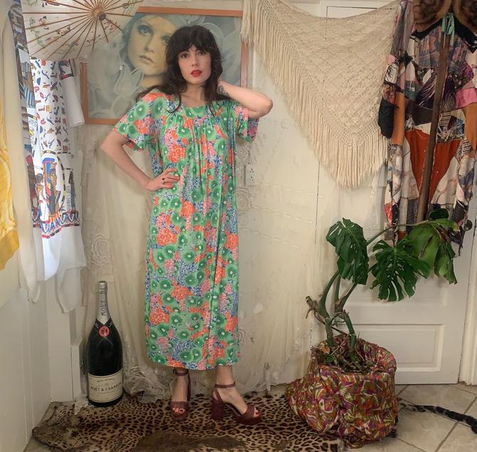 70 s FLORAL MUUMUU DRESS maxi bright color Glam It to Hell