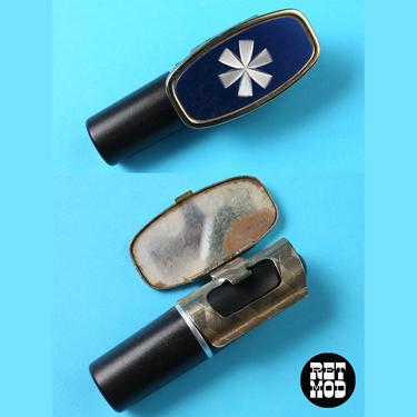 Fantastic Vintage 50s 60s 70s Blue &amp; Silver Lipstick Holder with Compact Mirror 