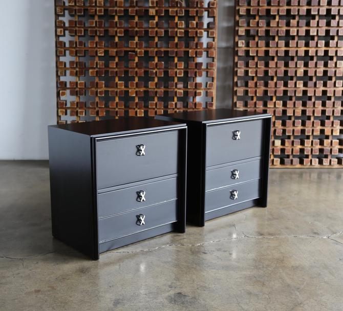 Paul Frankl Ebonized Nightstands For Johnson Furniture Company