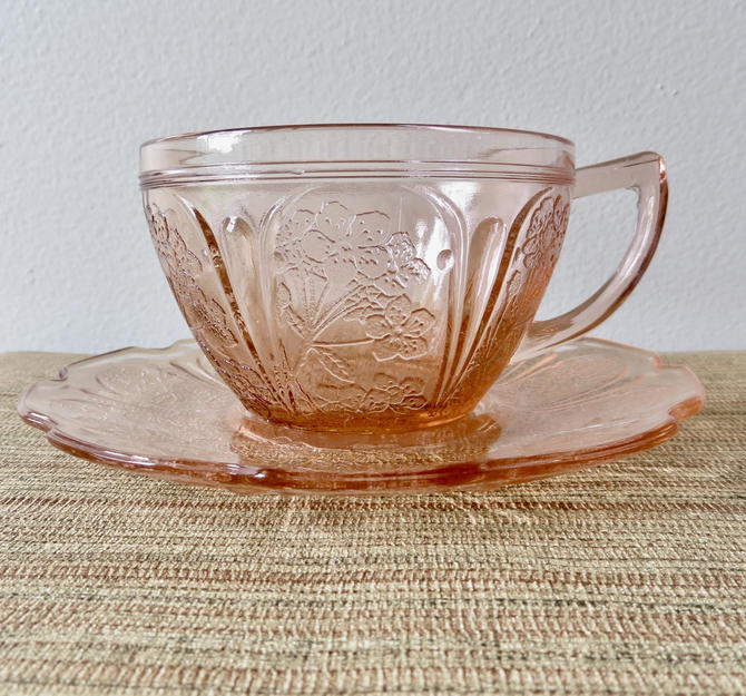 Demitasse Espresso Cups and Saucers with Pink Cherry Blossoms, Set