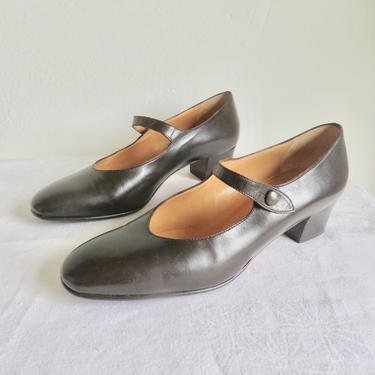 Vintage Size 38.5 8US Carel Paris Brown Leather Mary Jane Shoes French Designer Made in Italy High End Shoes 