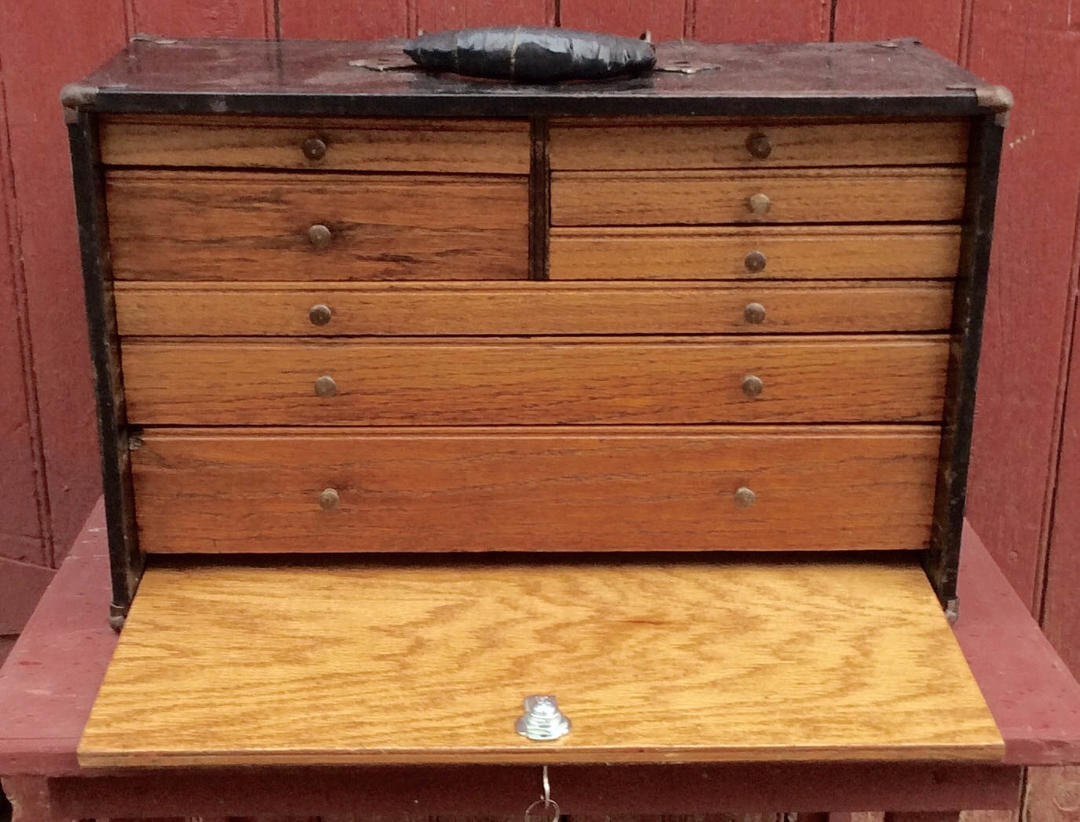 Vintage STAR Oak Machinist Tool Chest Box 8 Drawer Metal Wood