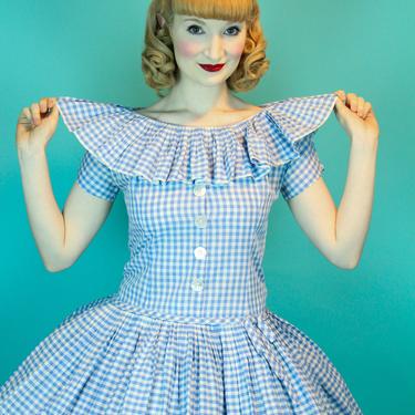 CUTE 1950s Vintage Summer Dress Checkered Ba