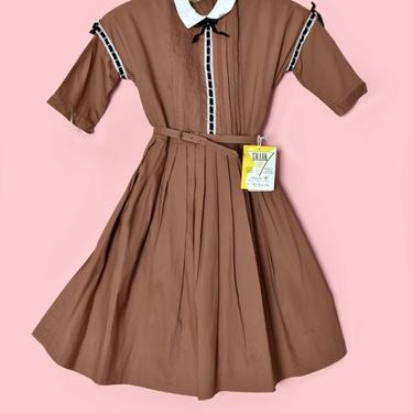 1950's Girls Vintage Dress with Tags, Full Skirt Rockabilly Dress Frock Fit &amp; Flare, 50's Little Girls Kids Clothing 