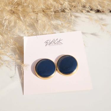 Vintage Goldtone Navy Enamel Button Earrings | THE MOD COLLECTION 