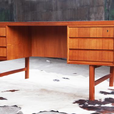 MAJORLY STUNNING Mid Century Kai Kristiansen Danish Modern Teak + Rosewood Executive Desk Two-sided Bookshelf Shelves cabinet Lock + key MCM 