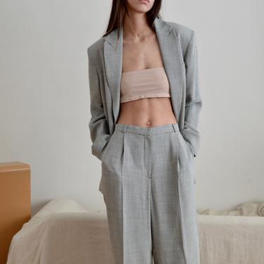 houndstooth womens slouchy pantsuit / blazer pleated pant set 