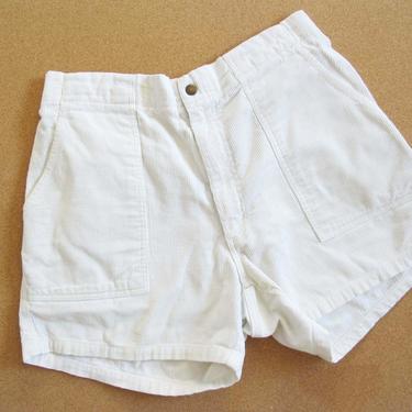 Vintage OP Style Corduroy Shorts L 32-346- White Cord Shorts - Vintage Unisex Shorts - High Waist Elastic Shorts 