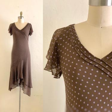 vintage brown polka dot silk dress 