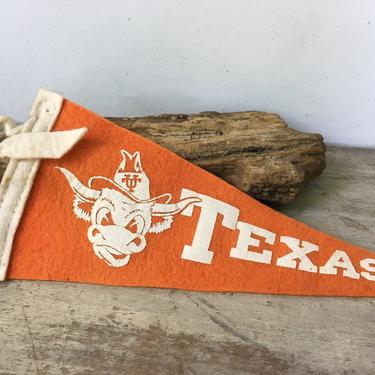 Vintage Mini Texas Longhorns Pennant, Bevo The Bull Pennant, University Of Texas, Austin, College Mascot 