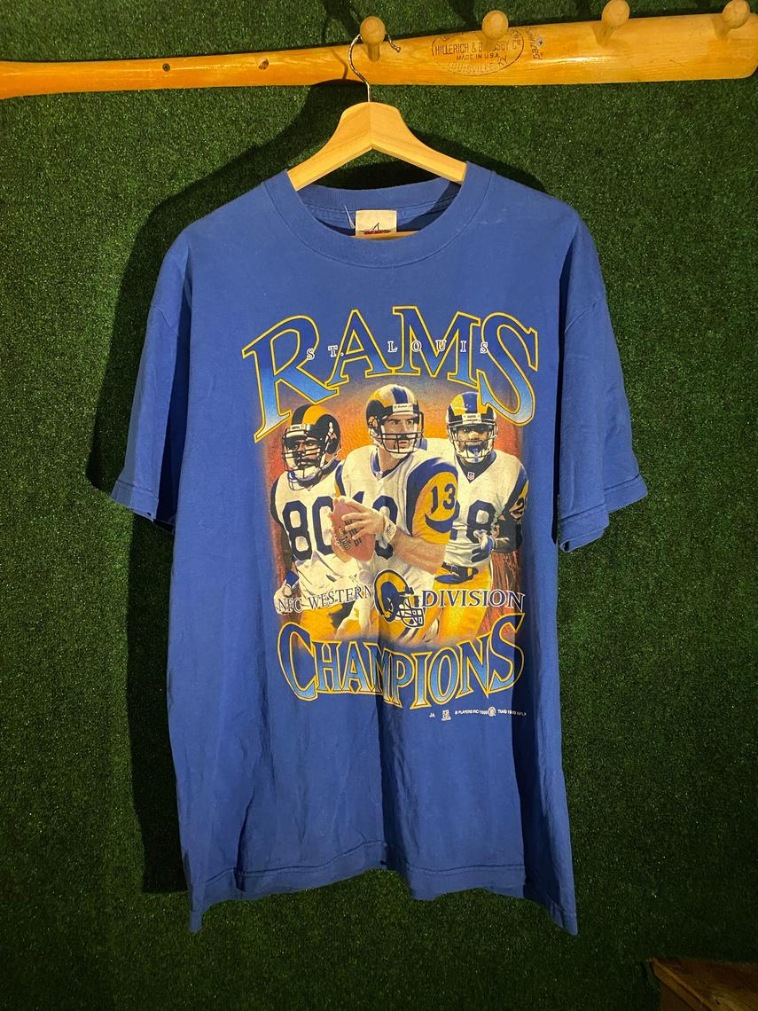 Vintage 70s NFL Champion LA Rams Shirt Blue Large Football Single Stitch shops