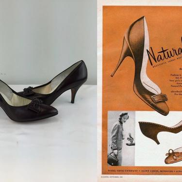 Always Keep Your Natural Poise - Vintage 1950s 1960s NOS Chocolate Brown Leather Heels Pumps Shoes - 7B 