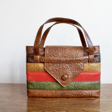 Retro, Mod Purse, Brown Boho Bag, Brown Red Green Yellow, 70s, 60s, Funky, Bohemian, Satchel, Hobo Bag, Mid Century 